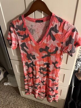 David Cline Pink & Gray Camo V-Neck Tee Dress